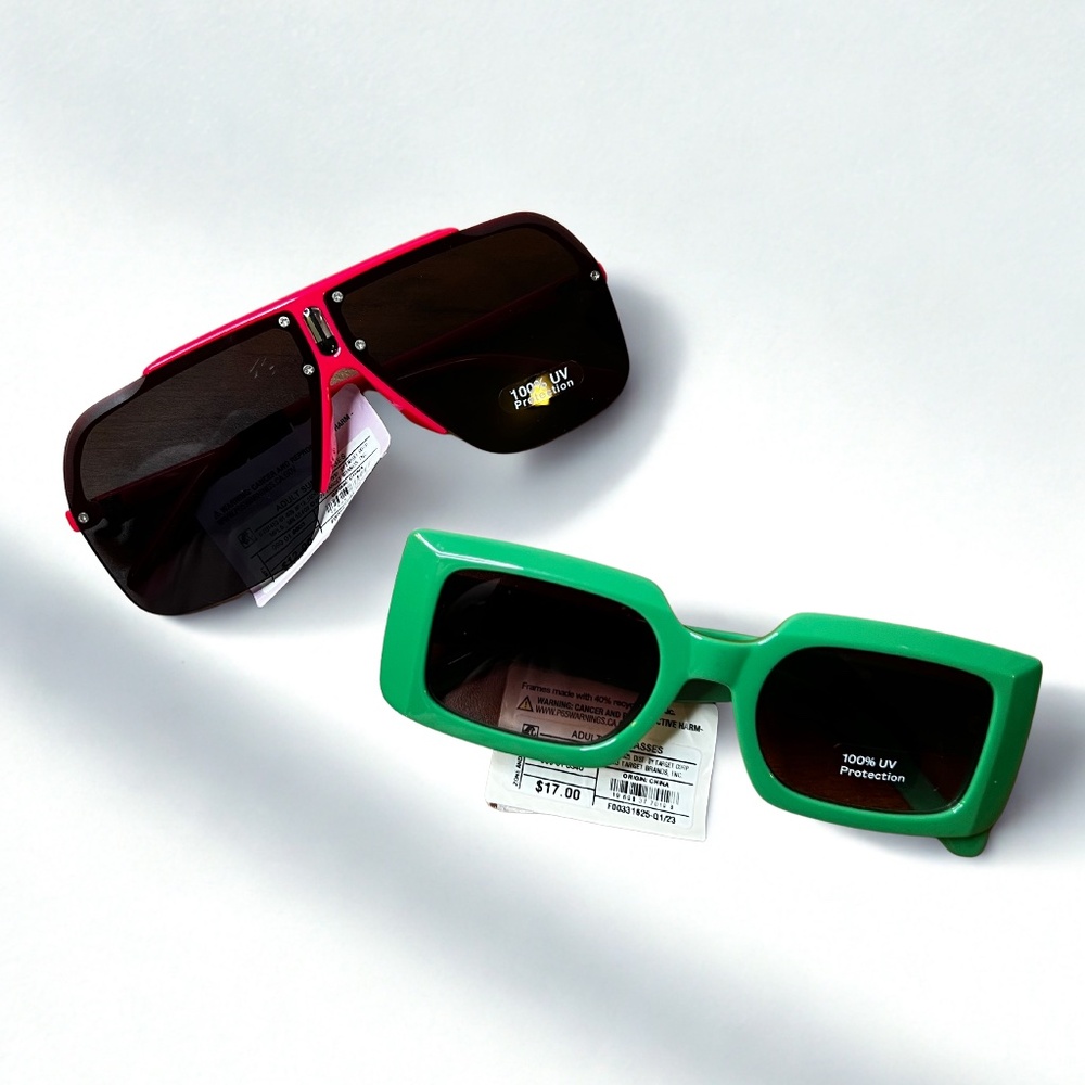 NWT 100% UV Protection Sunglasses (Set of 2) - GREEN/PINK